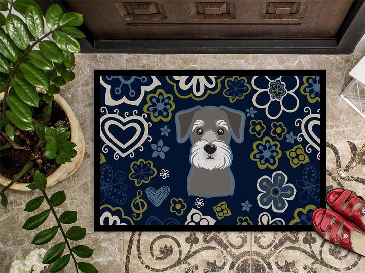 Caroline's Treasures BB5057JMAT Blaue Blumen Schnauzer Matte für drinnen oder draussen, 61 x 91,4 cm