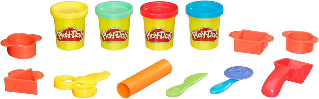 Play-Doh Starter Set, mit 4 Dosen zu je 56 Gramm und 9 Accessoires zum Schneiden und Formen, dazu Ta