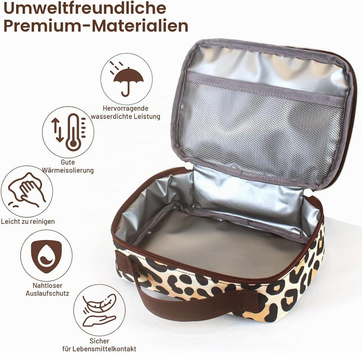 Kühltasche Klein - 3 Farben: Grau, Schwarz, Leopardmuster, Ideal für Lebensmittel, Getränke, Mahlzei