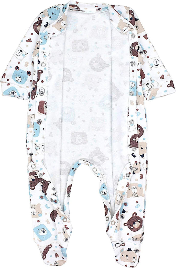 TupTam Baby Jungen Schlafstrampler Langarm Strampler Schlafanzug mit Fuss 3er Pack 50 Bärchen Blätte