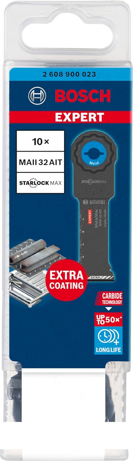 Bosch Professional 10x Sägeblatt Expert MetalMax MAII 32 AIT (für Stahl, Edelstahl, Breite 32 mm, Zu