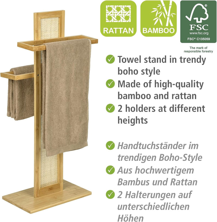 WENKO Handtuchständer Allegre, dekorativer Handtuchhalter aus hochwertigem Bambus und Rattan-Geflech
