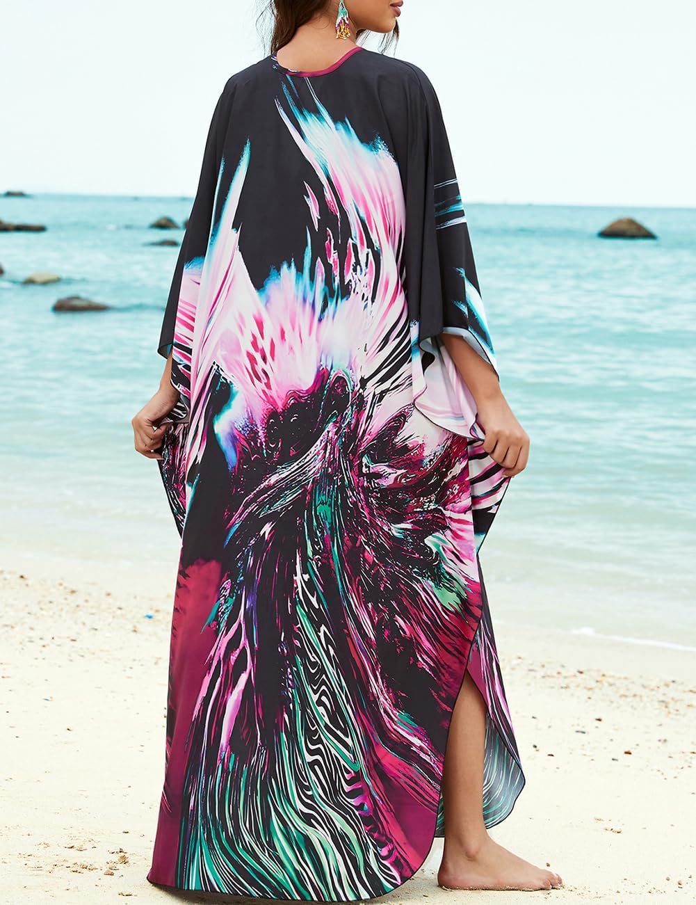 Bsubseach Frauen Plus Grösse Kaftan Kleid Badeanzug Druck Kaftan Strand Cover Up Kleid Feuerwerk, Fe
