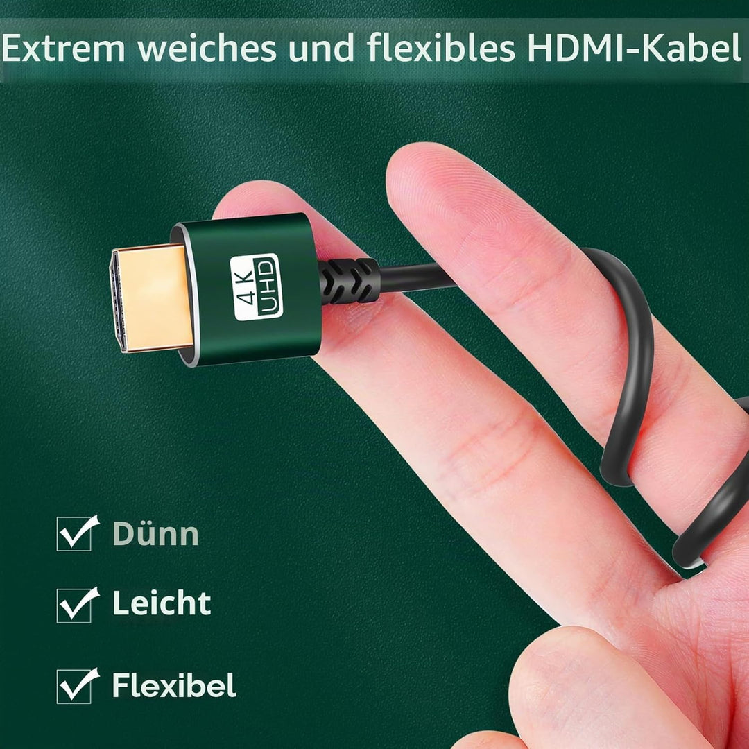 Thsucords Dünnes HDMI auf HDMI Kabel 3M 2 Stück, Ultradünnes und Flexibles HDMI Kabel, Unterstützt H