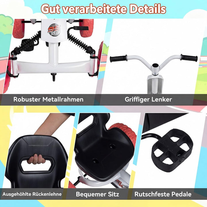 DREAMADE Kinder Go Kart, Gokart mit einstellbarem Sitz & Rückenlehne, Tretfahrzeug mit Vorwärts- & R