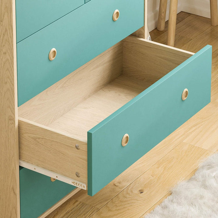 Junior Vida Neptune Kommode 5 Schublade Truhe Schlafzimmer Möbel Storage Blau & Eiche, Blau & Eiche