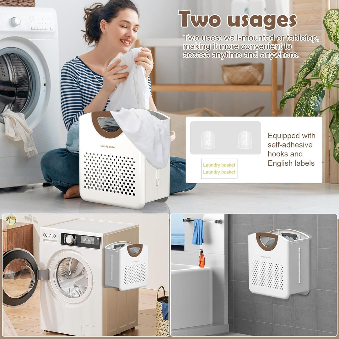 Wäschekörbe Faltbar, Wandmontage 27 Liter Wäschesammler mit Griff, Robust Plastik Material Wäschekor