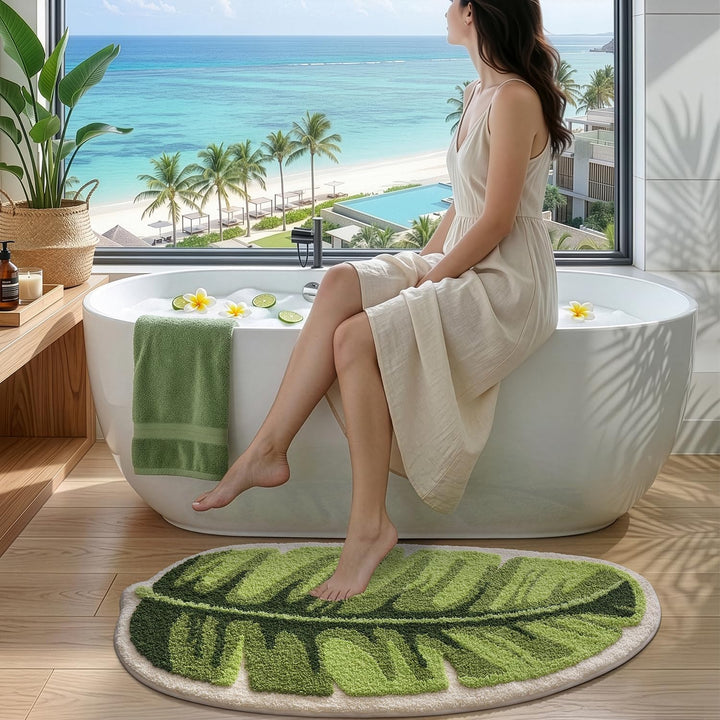 DEXI Badezimmerteppich 50 x 100 cm, Badematte rutschfest Absorbierende mit Monstera Pflanzenmuster,