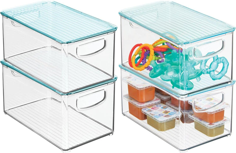 mDesign 4er-Set Kinderzimmer Organizer mit Deckel – Sortierbox mit praktischen Griffen – Kunststoffb