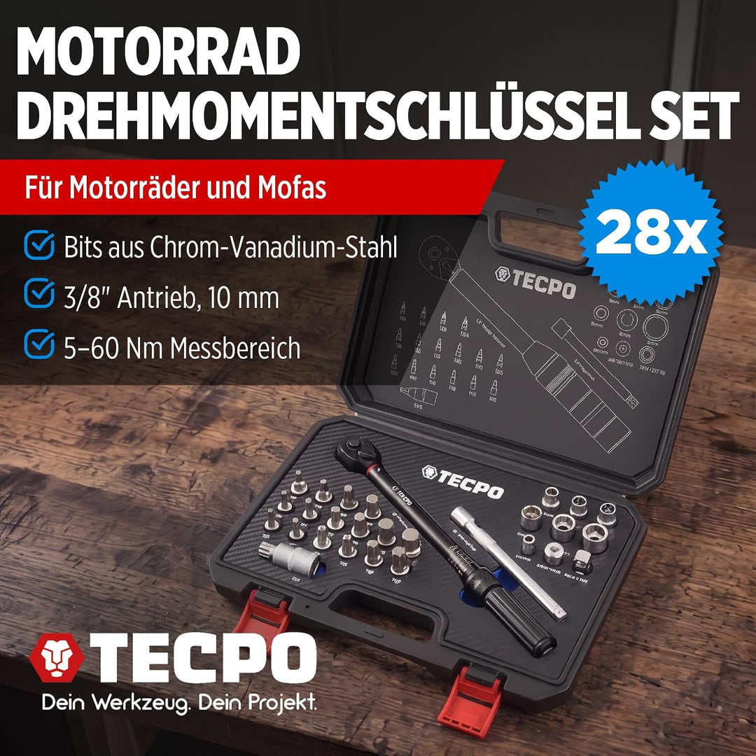 TECPO Motorrad Drehmomentschlüssel Set 3/8" 5-60Nm Schlüssel feine Abstufung, 3/8" 5-60Nm