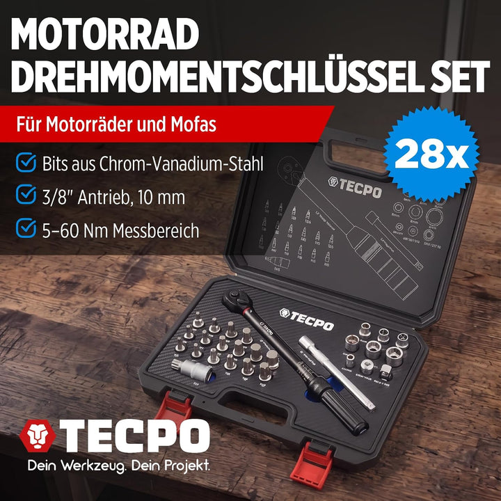 TECPO Motorrad Drehmomentschlüssel Set 3/8" 5-60Nm Schlüssel feine Abstufung, 3/8" 5-60Nm