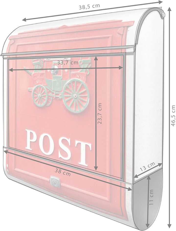 banjado® Design Briefkasten mit Motiv Postkasten Nostalgie 39x47x14cm &amp; 2 Schlüssel - Briefkasten St