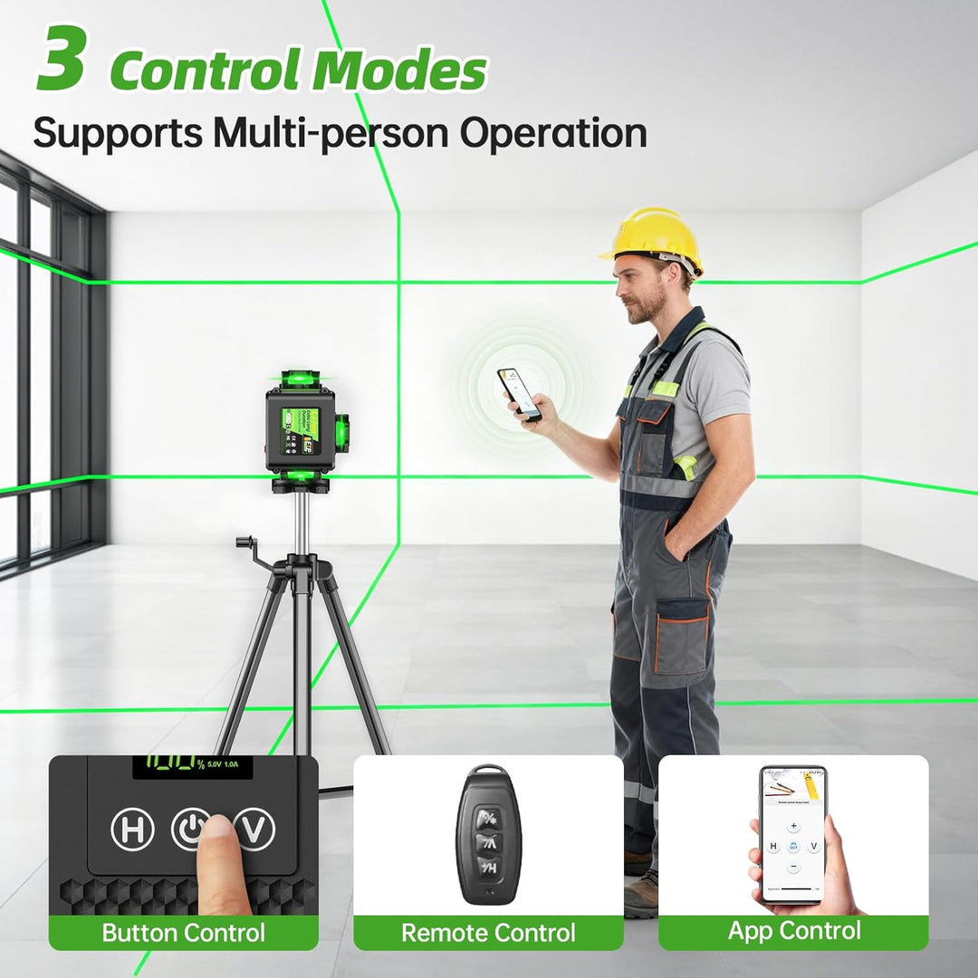 Kreuzlinienlaser, Laser Wasserwaage mit 2x4800mAh Batterien & LED-Anzeige, 4x360 Grad Laser Level, 4