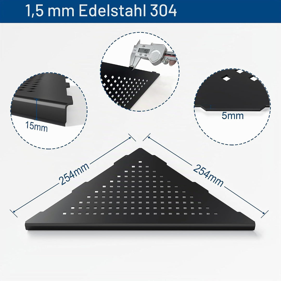 Neodrain Duschablage Edelstahl Eck-Duschregal Schwarze Duschkorb Einbauregal für Badezimmer Aufbewah
