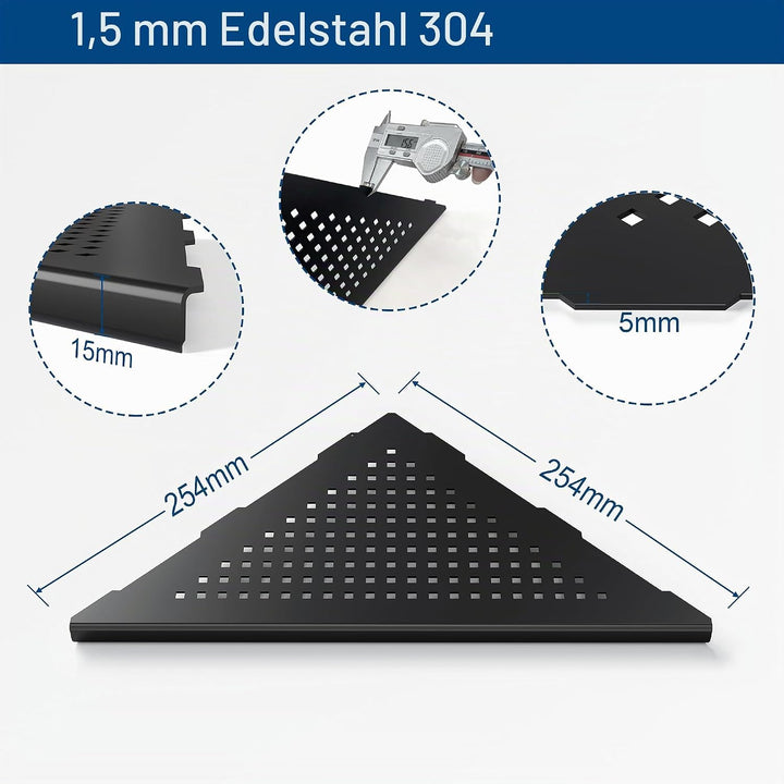 Neodrain Duschablage Edelstahl Eck-Duschregal Schwarze Duschkorb Einbauregal für Badezimmer Aufbewah