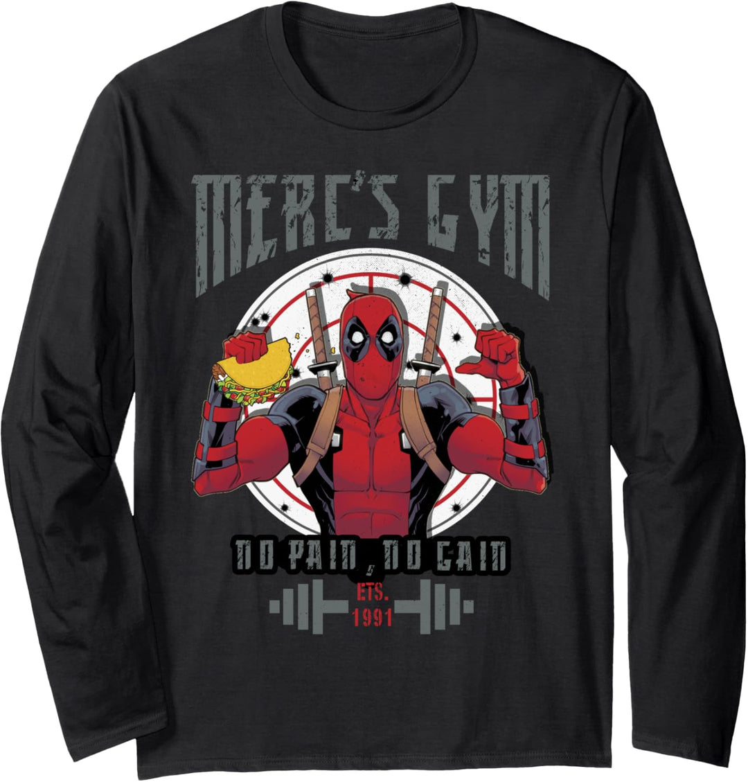 Marvel Deadpool Merc's Gym No Pain No Gain Langarmshirt