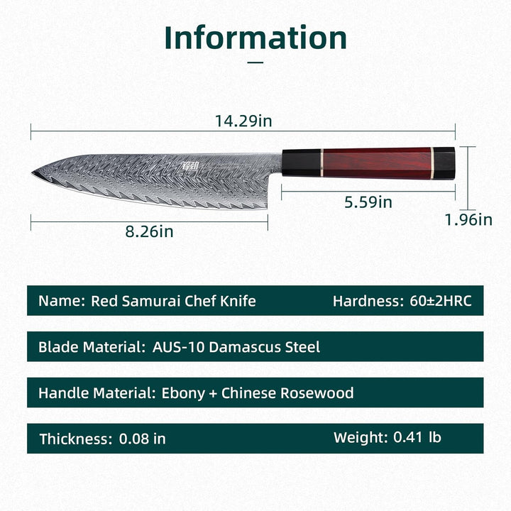 FINDKING 8-Zoll Japanisches Kochmesser, Premium Damaststahl-Konstruktion Küchenmesser, Multifunktion