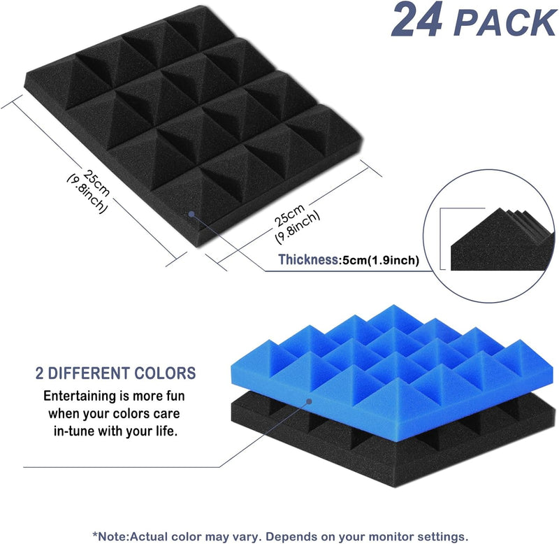 AGPtEK Schalldämmende Polsterung 24 Stück Schaumstoff-Dämmplatten 25 x 25 x 5 cm Akustikschaumstoff