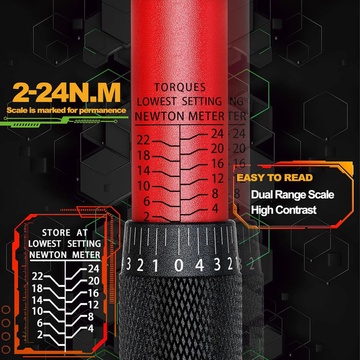 Aurlloct Drehmomentschlüssel 1/4 Zoll 2-24 Nm Satz, Fahrrad & Motorrad, 23-tlg. inkl. Verlängerung m