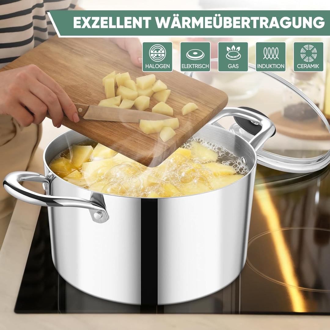 Kochtopf, Onader 3-Lagen Edeastahl Topf Induktion, 7,5L Gross Kochtöpfe Nudeltopf Suppentopf mit Gla