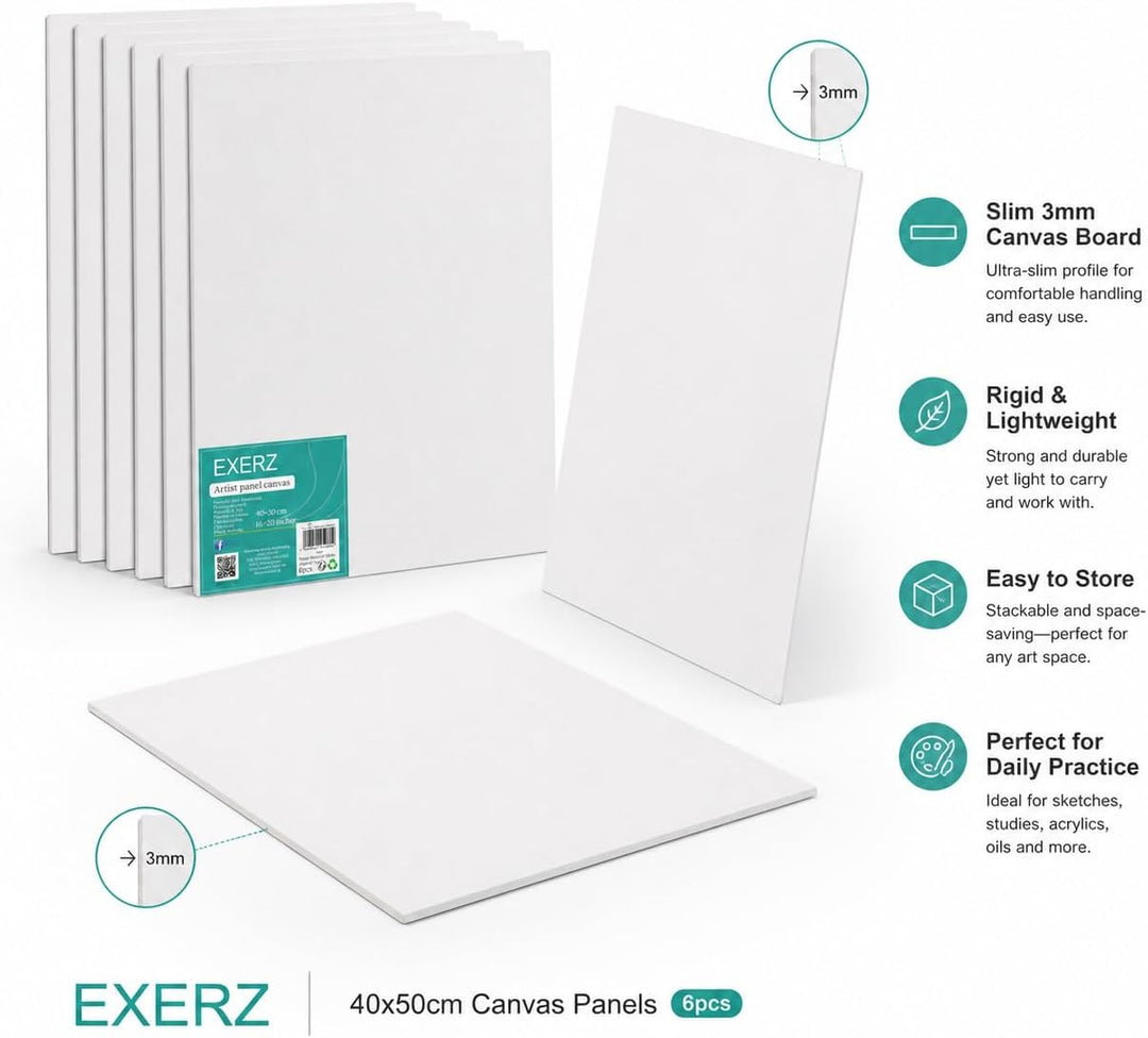EXERZ 40x50cm Malkarton/Leinwand-Panele 6 Stück 0.3cm dick/Kunstleinwandtafel / 280GSM/ Vorgespannt