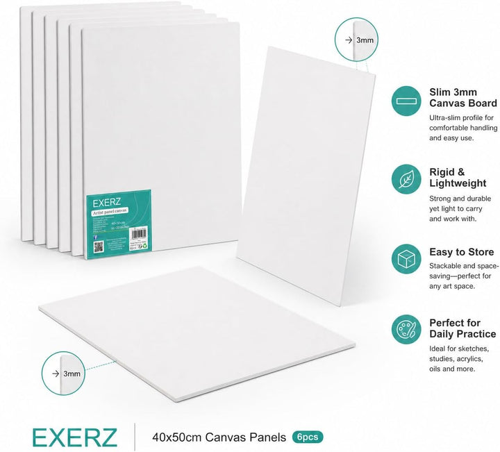 EXERZ 40x50cm Malkarton/Leinwand-Panele 6 Stück 0.3cm dick/Kunstleinwandtafel / 280GSM/ Vorgespannt