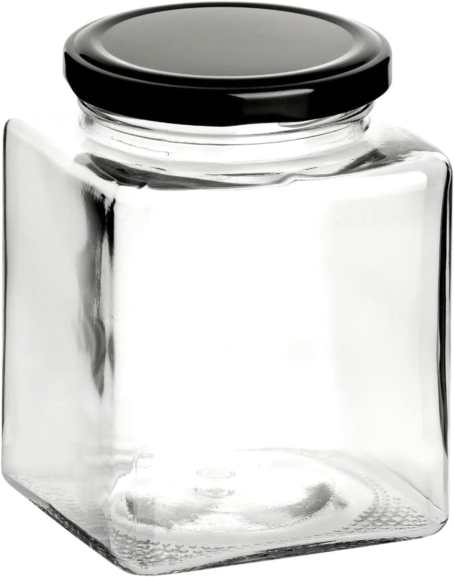 gouveo 10er Set Vorratsgläser 500 ml eckig mit Schraubdeckel schwarz - Leere Schraubgläser zum Befül