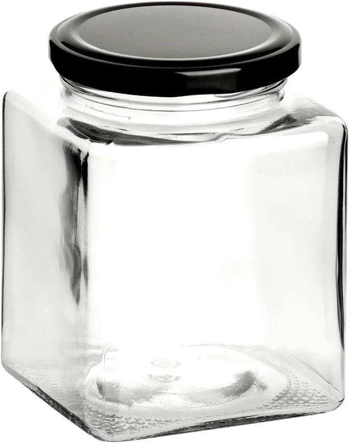 gouveo 10er Set Vorratsgläser 500 ml eckig mit Schraubdeckel schwarz - Leere Schraubgläser zum Befül