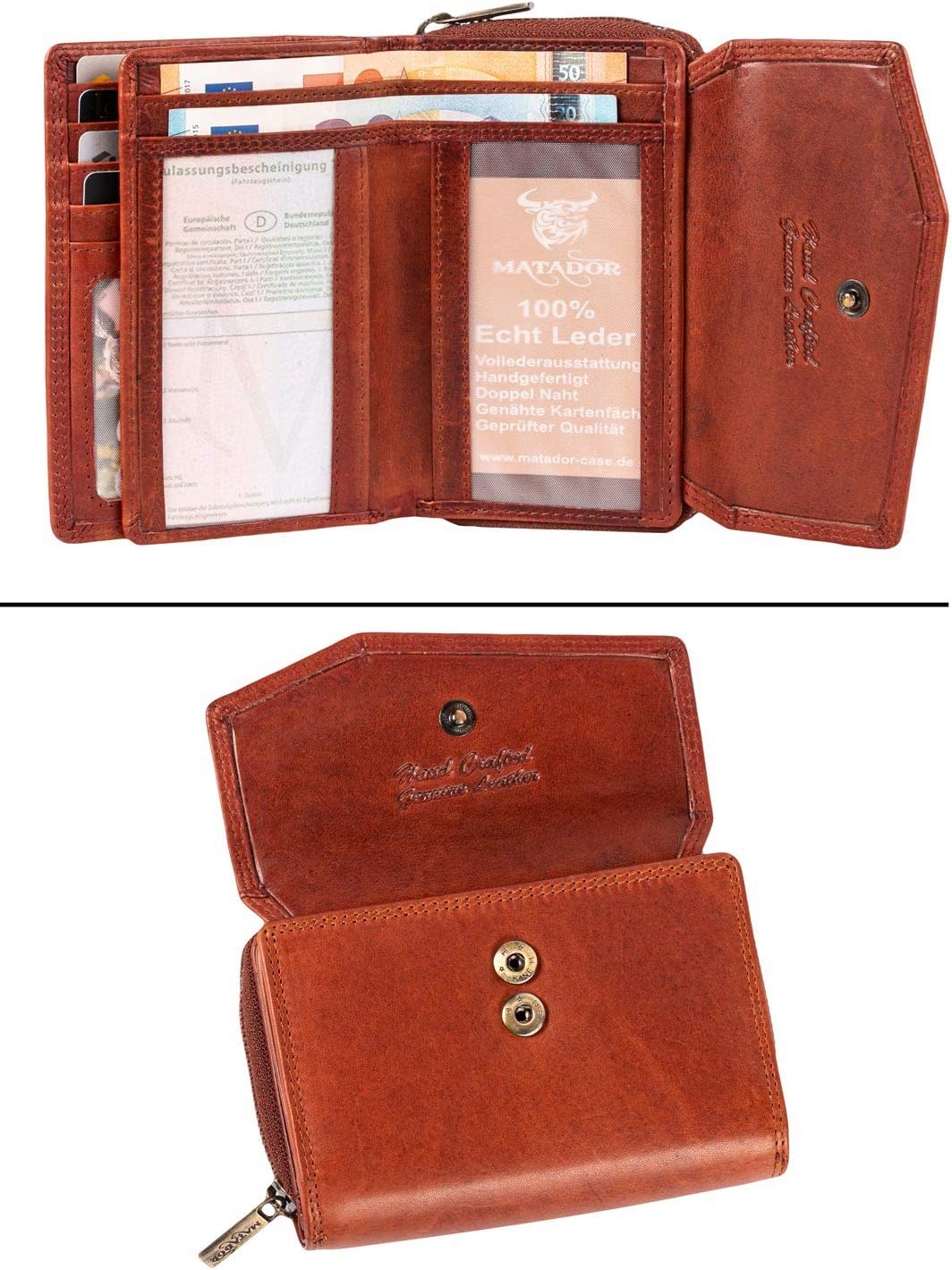 MATADOR RFID Blocker Leder Portemonnaie Damen Gross | Geldbeutel Portmonee Damen mit Geschenk-Box |