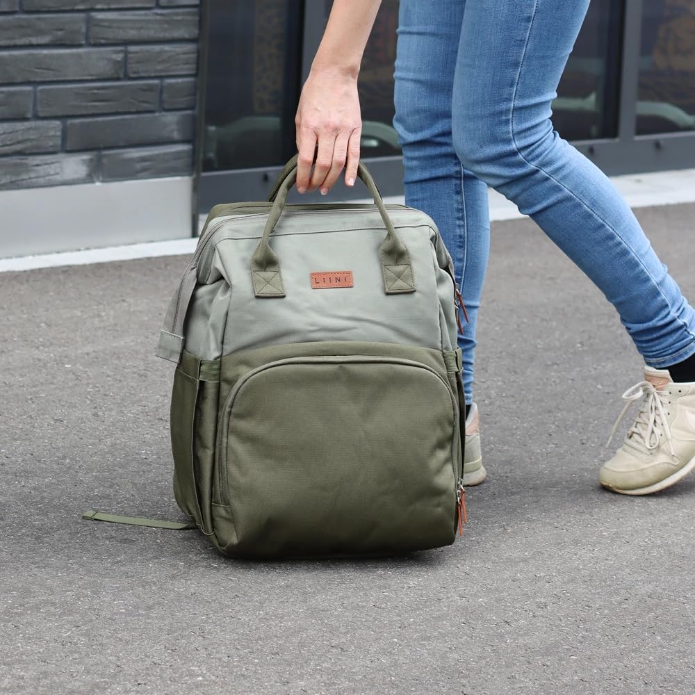 LIINI® Wickelrucksack Olive rPET – 29L Wickeltasche Rucksack aus recycelten PET-Flaschen, wasserfäch