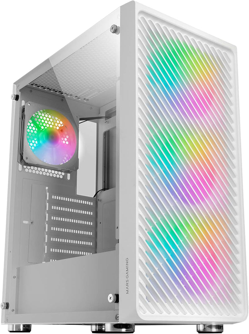 Mars Gaming MC-F Weiss, ATX Gaming Semitower, Vollvergütetes Glasfenster, Metal-Mesh Front, 4X 120mm