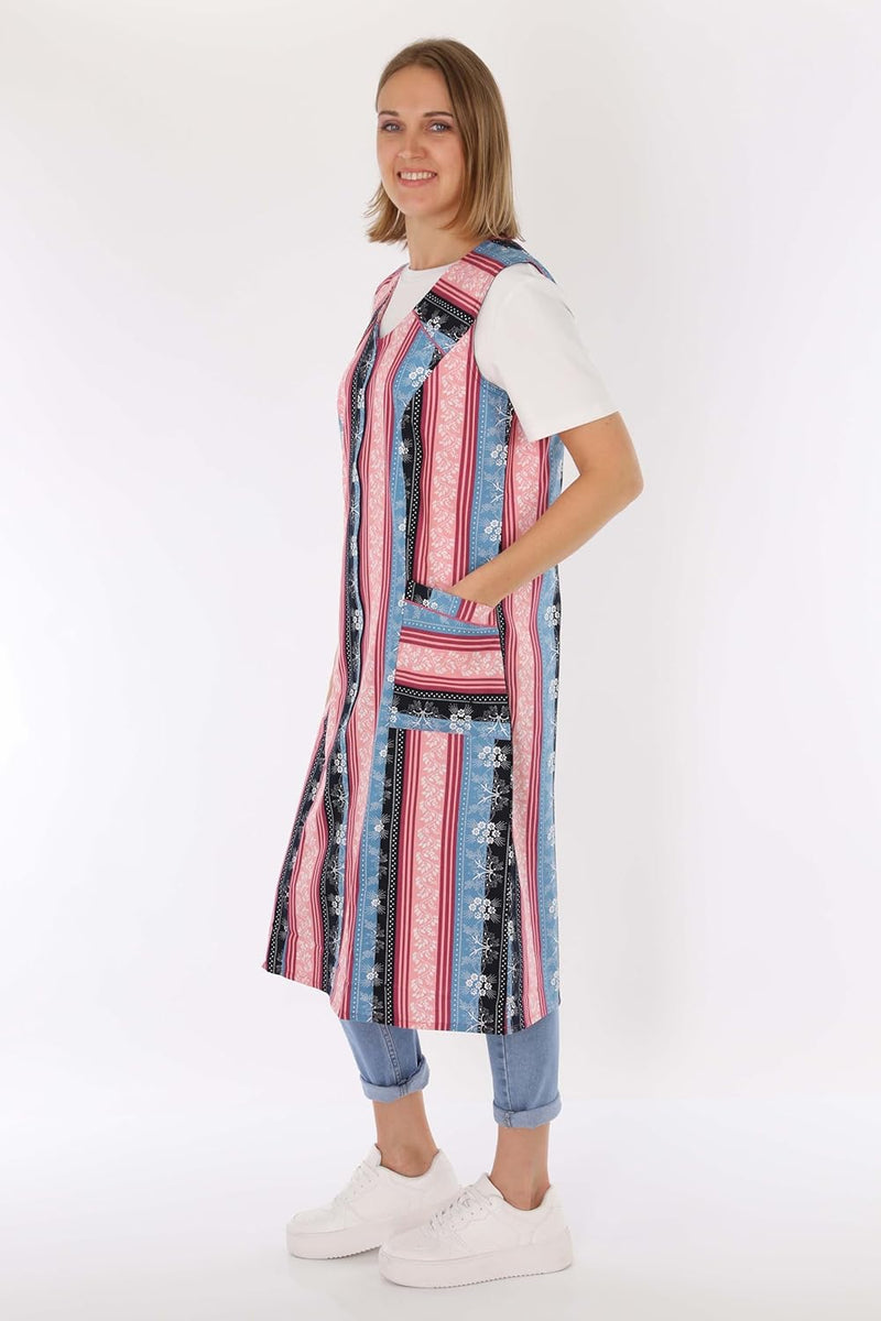 Reissverschluss Kittel RV Hauskleid Baumwolle Schürze Kochschürze, 38 Lila