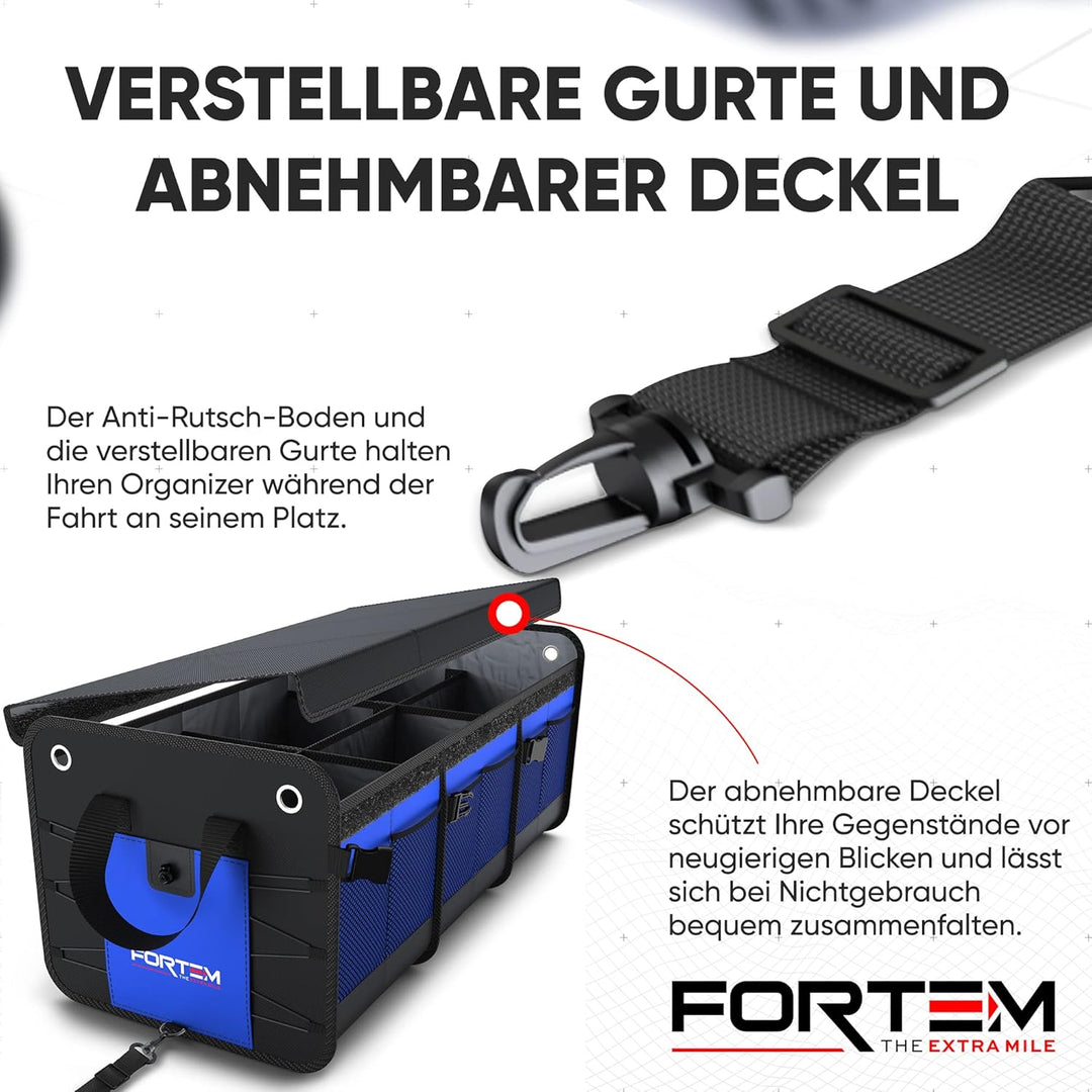 FORTEM Kofferraum Organizer, Kofferraumtasche, Zusammenklappbarer Auto Kofferraum mit Fächern, Rutsc