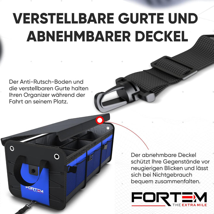FORTEM Kofferraum Organizer, Kofferraumtasche, Zusammenklappbarer Auto Kofferraum mit Fächern, Rutsc