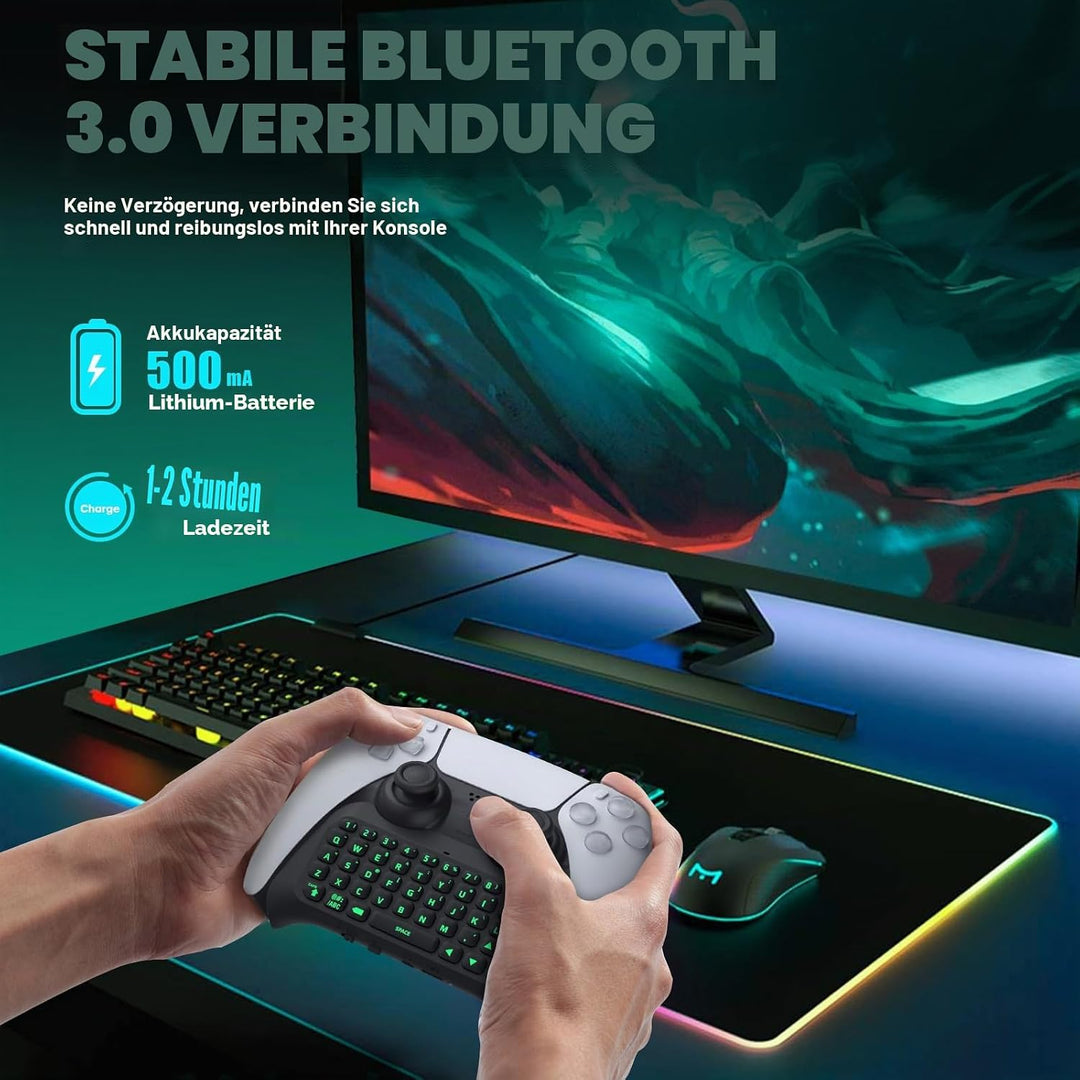 TiMOVO Grün Hinterlicht Tastatur für PS5 Controller, Kabellos Bluetooth Chatpad für PlayStation 5 Co