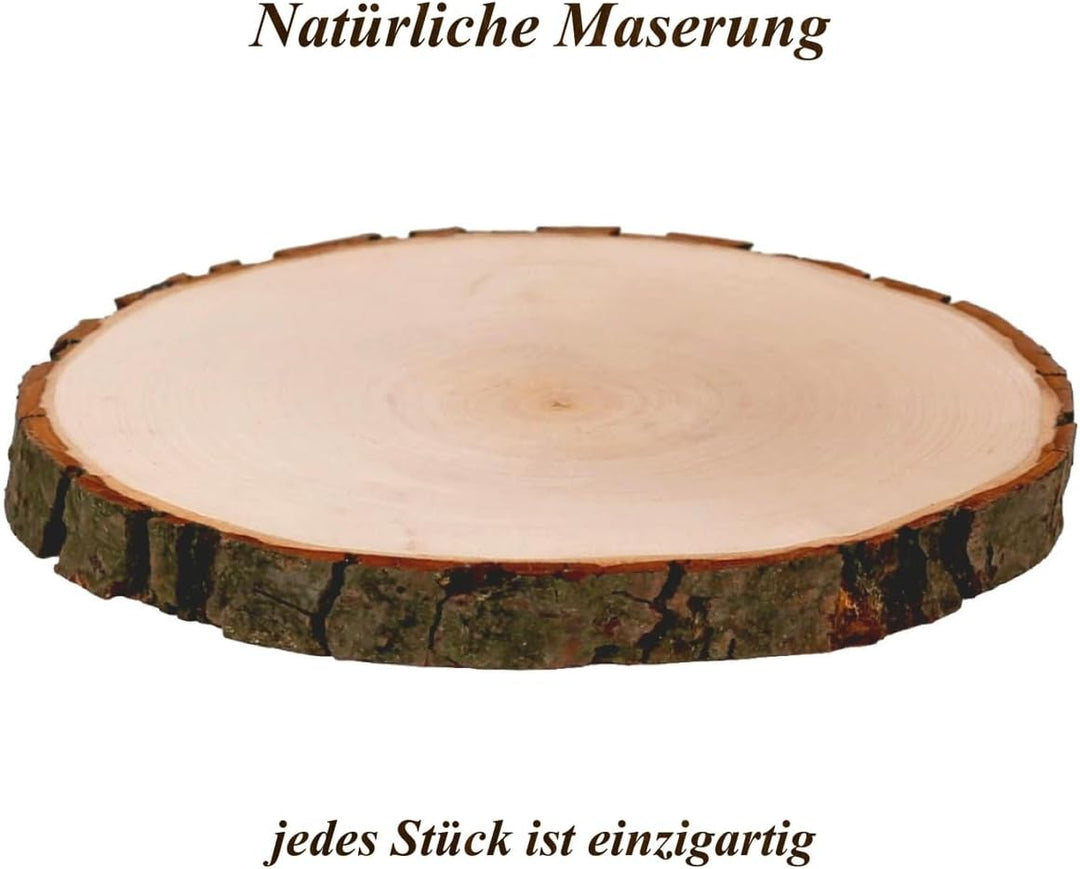 Rindenbrett rund Esche/Erle – natürliche Baumscheibe mit Rinde, Deko- & Servierbrett, ideal für Bran