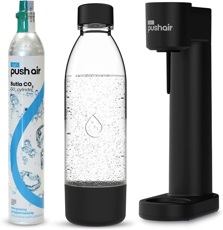 PUSHAIR Wassersprudler Dafi schwarzer Syphon + CO2-Kartusche + 0,7 l Flasche - Perfektes Sprudelwass