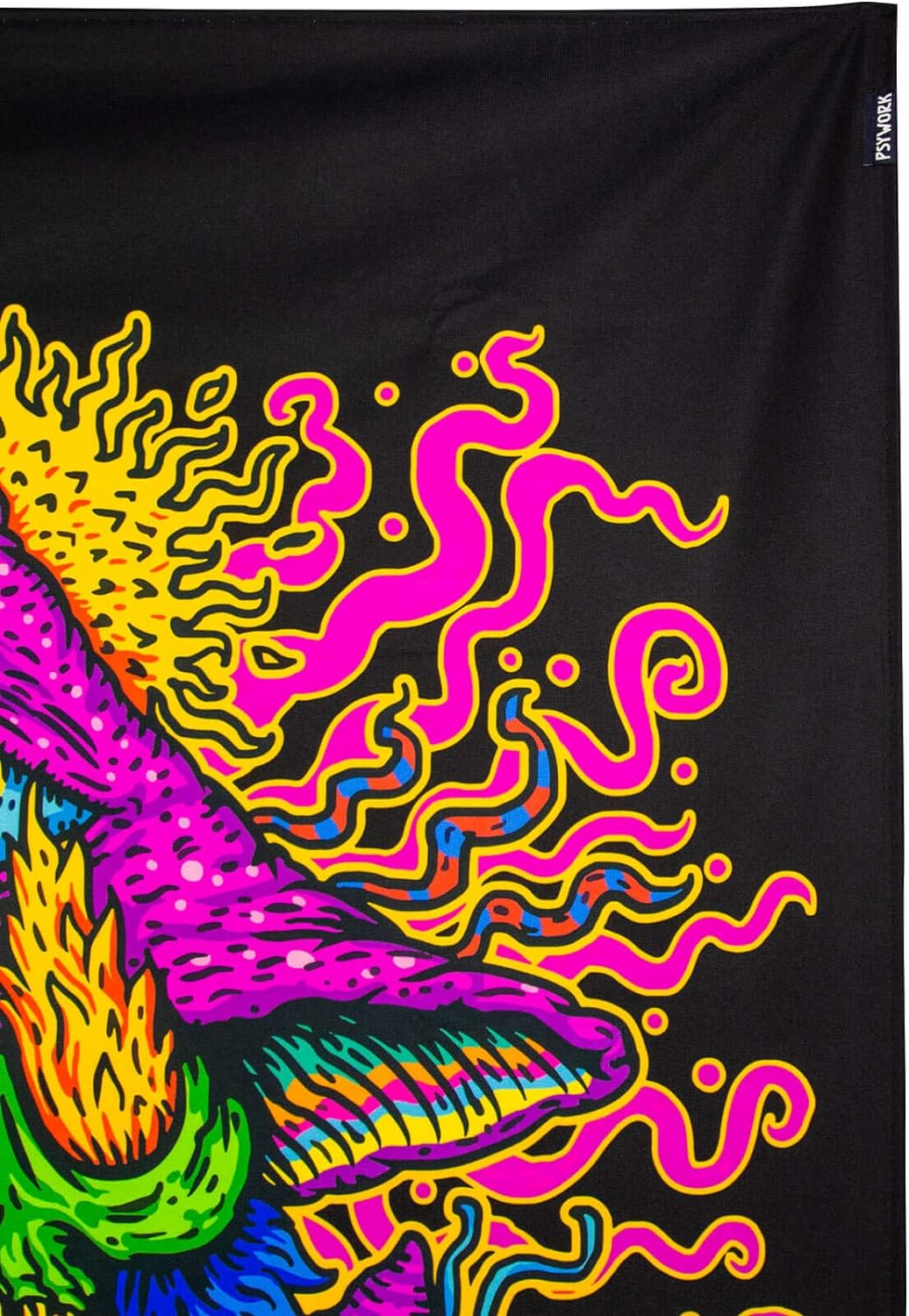 PSYWORK Schwarzlicht Stoffposter Neon | Mushroom Earth Troll | 1,0 x 1,4m | UV-aktiv | fluoreszieren