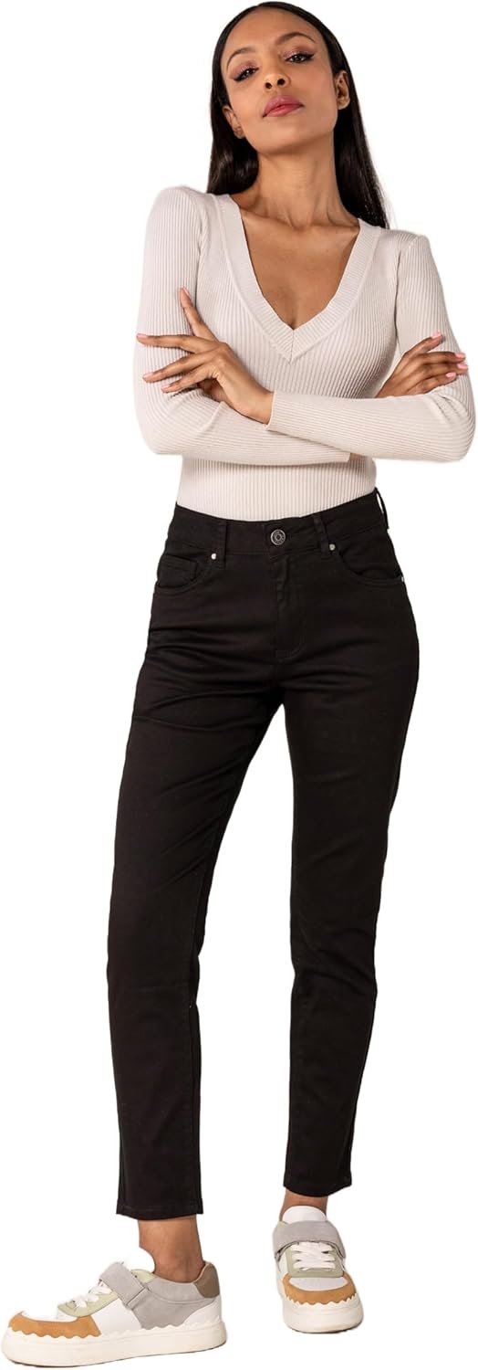 P210 Damen Mom Jeans High Waist Jeanshosen Used-Look Stretchjeans, XS Schwarz (P210-1)