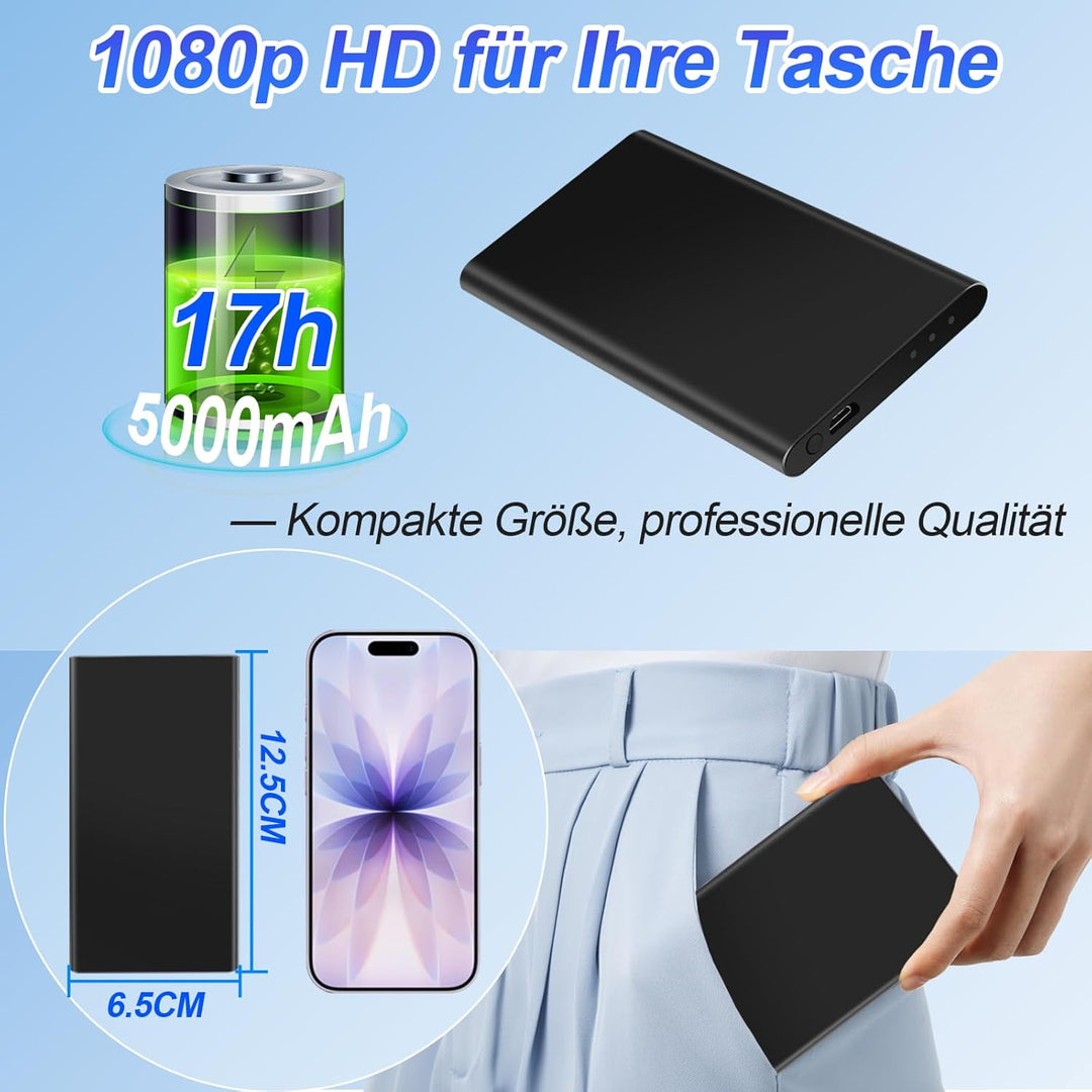 SecuraLen Mini HD Kamera, Dual-Funktion 1080P HD Powerbank Kamera, 17h Aufnahme mit 5000 mAh Akku &