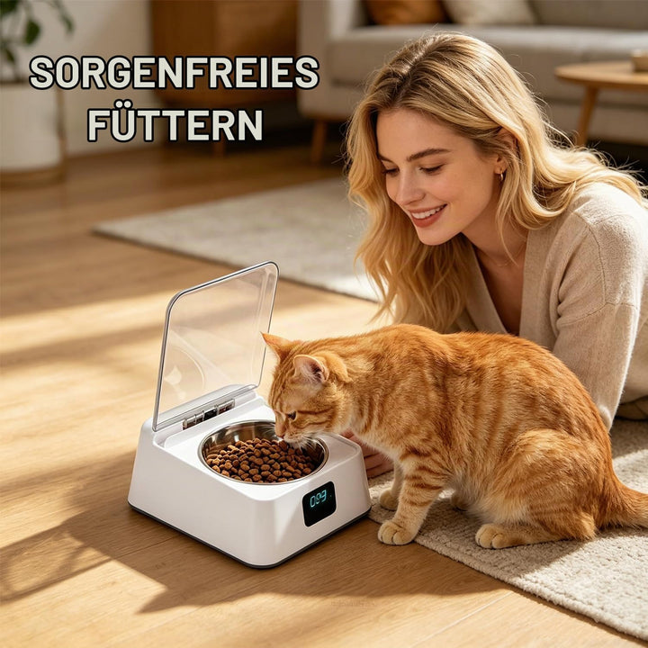 Nassfutterautomat für Katzen, 350ml Katzenfutter Automat mit Infrarot Sensor, Automatischer Futterna