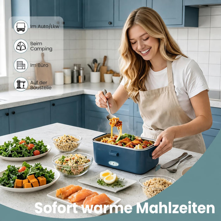 Anykuu Elektrische Lunchbox 100W 1,8L grosse Kapazität Lunchbox elektrisch 3-in-1 12V/24V/220V Wärme
