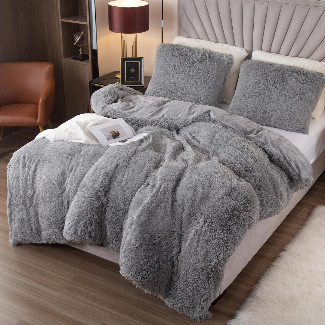 EMME Plüsch Bettwäsche Set 200x200cm Biber Flauschige Bettdecke Set für Bett Shaggy und Plüsch weich
