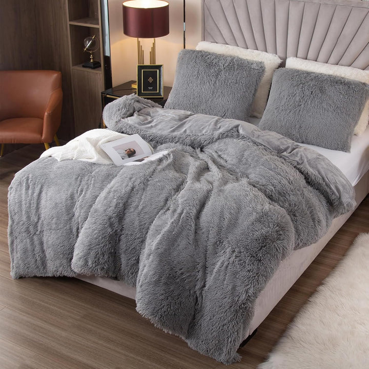 EMME Plüsch Bettwäsche Set 200x200cm Biber Flauschige Bettdecke Set für Bett Shaggy und Plüsch weich