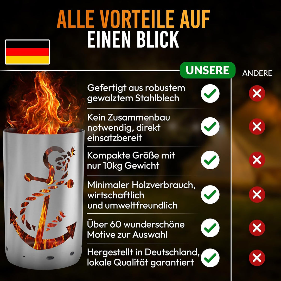 TiKo-Design Feuertonne - Lagerfeuertonne - Feuerkorb mit Anker Motiv – Verleihen Sie Ihrem Garten EI