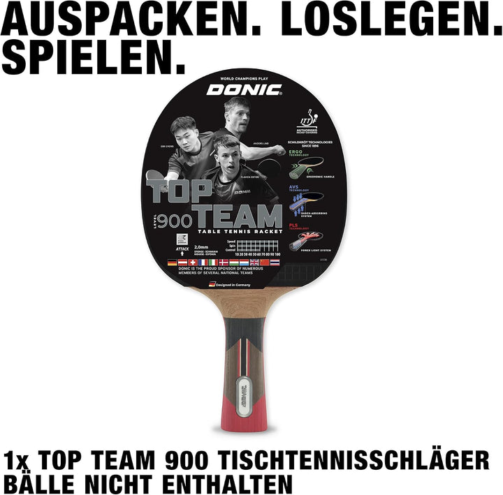 Donic-Schildkröt Tischtennisschläger Top Team 900, AVS & PLS-Griff, 2,0 mm Schwamm, Alpha Slick - IT