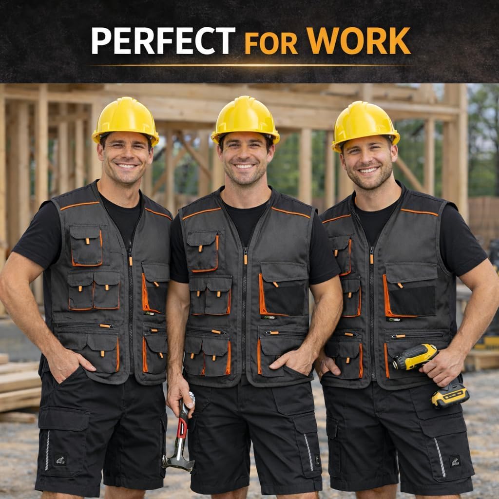 BWOLF Atlas Multifunktionale Arbeitsweste Herren Arbeitsweste Classic Grau/Orange M Grau/Schwarz/Ora
