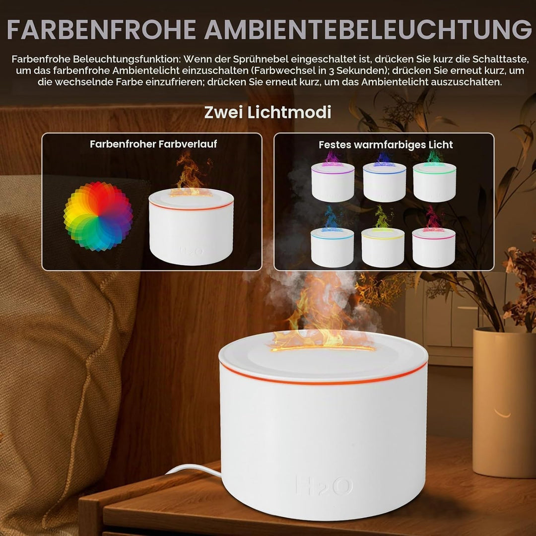 Vulkan Luftbefeuchter Flammen Aroma Diffusor: 160 ml Ultra-Leiser Kaltnebel-Diffusor mit 7 Flammenef