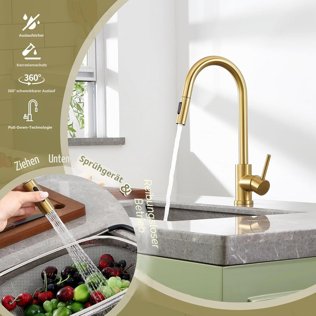 Küchenarmaturen wasserhahn küche,ausziehbar 360° Drehbar 2 Sprühfunktionen, Edelstahl küche wasserha