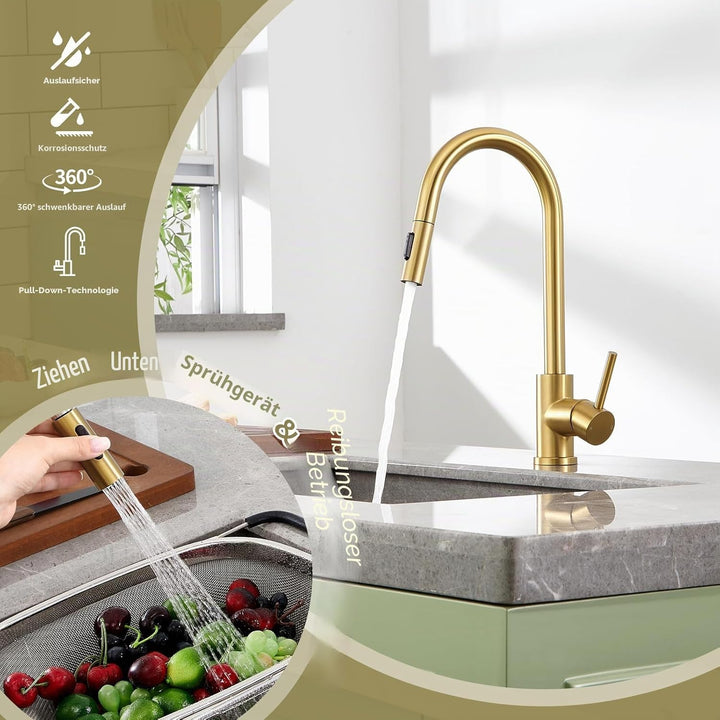 Küchenarmaturen wasserhahn küche,ausziehbar 360° Drehbar 2 Sprühfunktionen, Edelstahl küche wasserha